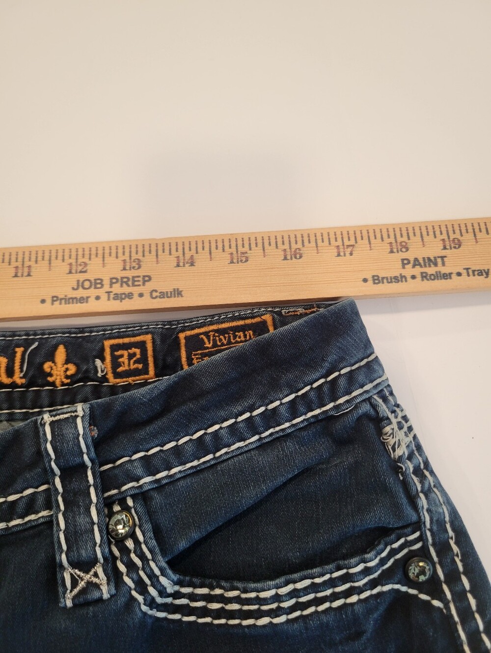 Rock Revival Vivian Easy Skinny 32 Straight Leg Fleur-de-lis Pocket Y2K Style - Picture 13 of 15